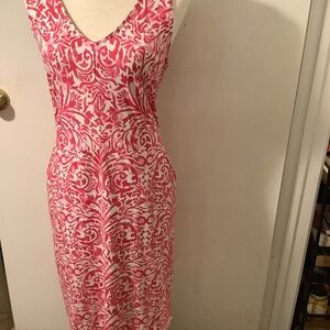 J.McLaughlin-V- neck sleeveless print dress with seamed waist & side pockets .